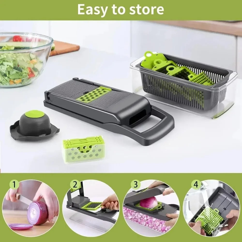 14-in-1 Multifunction Vegetable Chopper & Mandoline Slicer – Food Dicer, Grater, Onion Cutter, Potato Slicer, Vegetable Cutter with Handle, Kitchen Food Prep Tool