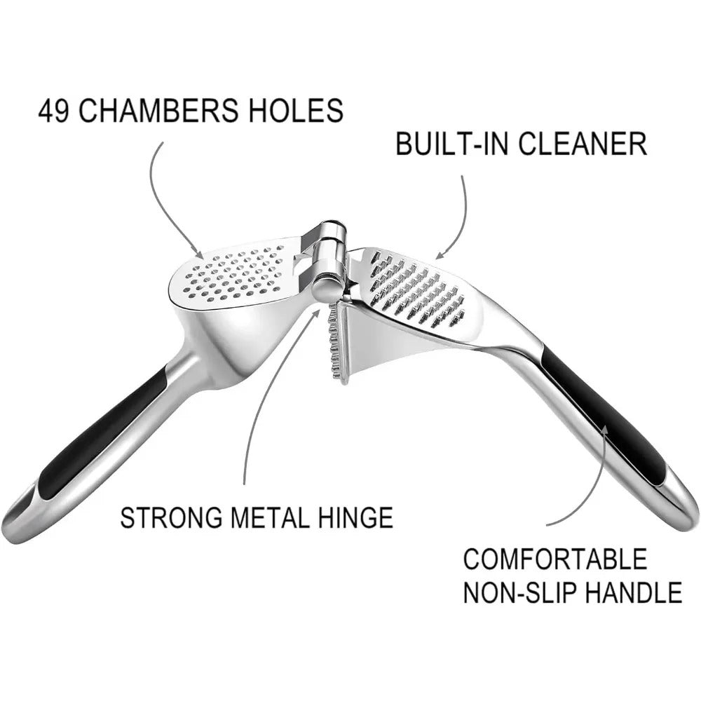 Heavy-Duty Hand Press Garlic Crusher – Zinc Alloy Garlic Press with Ergonomic Easy-Squeeze Handle, Garlic Mincer, Ginger Crusher & Easy-Clean Kitchen Tool