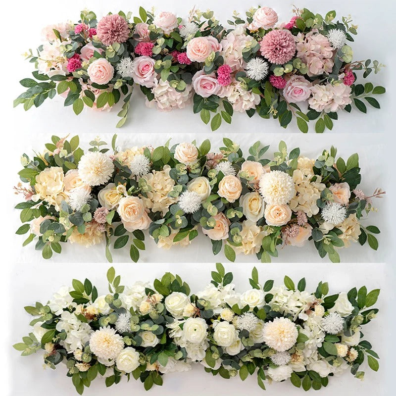 100cm Artificial White Rose Flower Row – Luxury Wedding Floral Arrangement for Table Centerpieces, Arch, Backdrop, Aisle & Event Decor