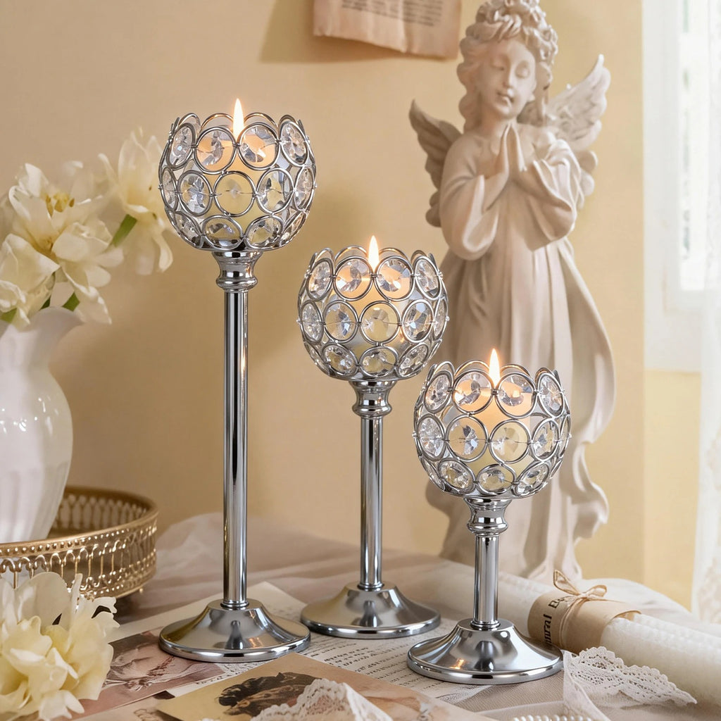 Elegant Gold & Silver Glass Tealight Candle Holder – Luxury Metal Candlestick for Wedding Table Centerpieces, Living Room & Home Decor