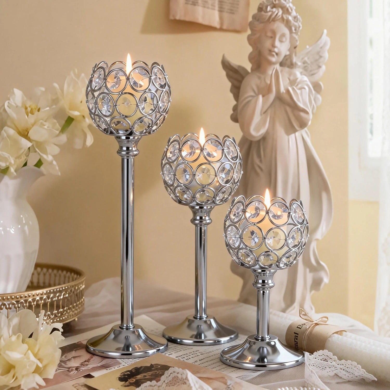 Elegant Gold & Silver Glass Tealight Candle Holder – Luxury Metal Candlestick for Wedding Table Centerpieces, Living Room & Home Decor