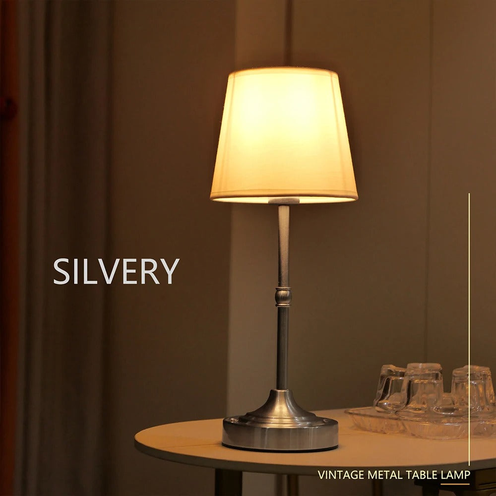Fabric Desk Lamp Rechargeable Touch Table Lamp – E12 Bulb, 2700K Warm Light