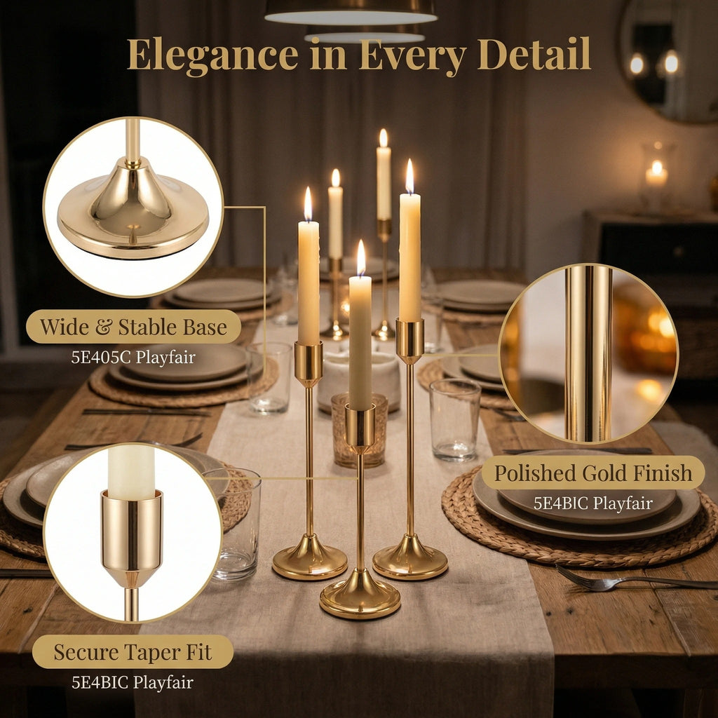 Classic Bullet Head Taper Candle Holder Set – Modern Metal Candlestick Holders for Taper Candles, Pillar Candle Stand, Decorative Candle Holders for Dining Table, Wedding Centerpiece, Mantel, Fireplace, Living Room, Home Decor & Housewarming Gift