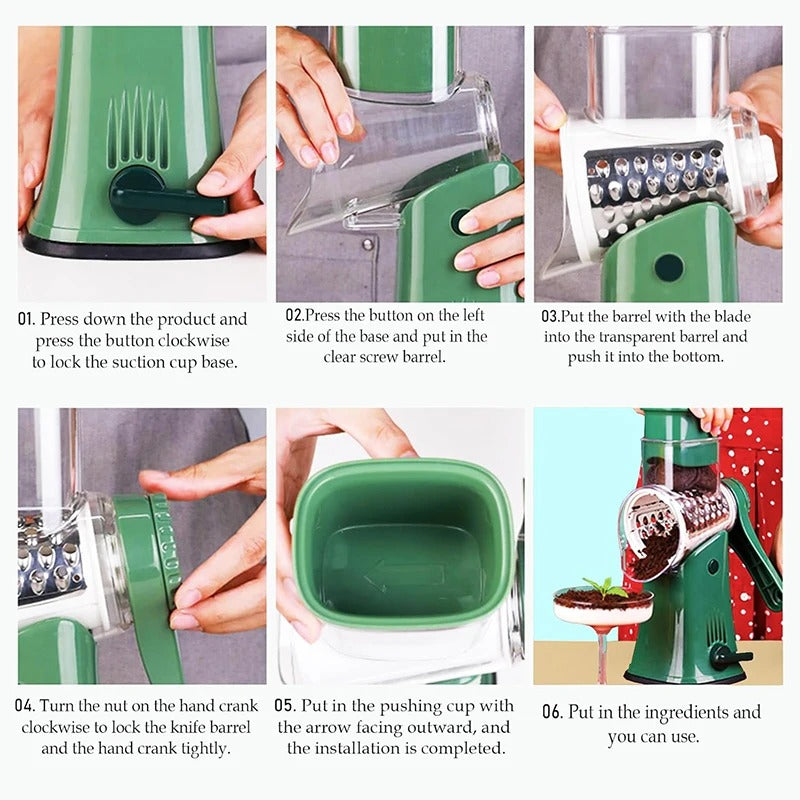 5-in-1 Rotary Cheese Grater & Vegetable Slicer – Manual Mandoline Shredder, Julienne Cutter, Waffle Slicer, Nut Chopper for Cheese, Vegetables & Kitchen Food Prep