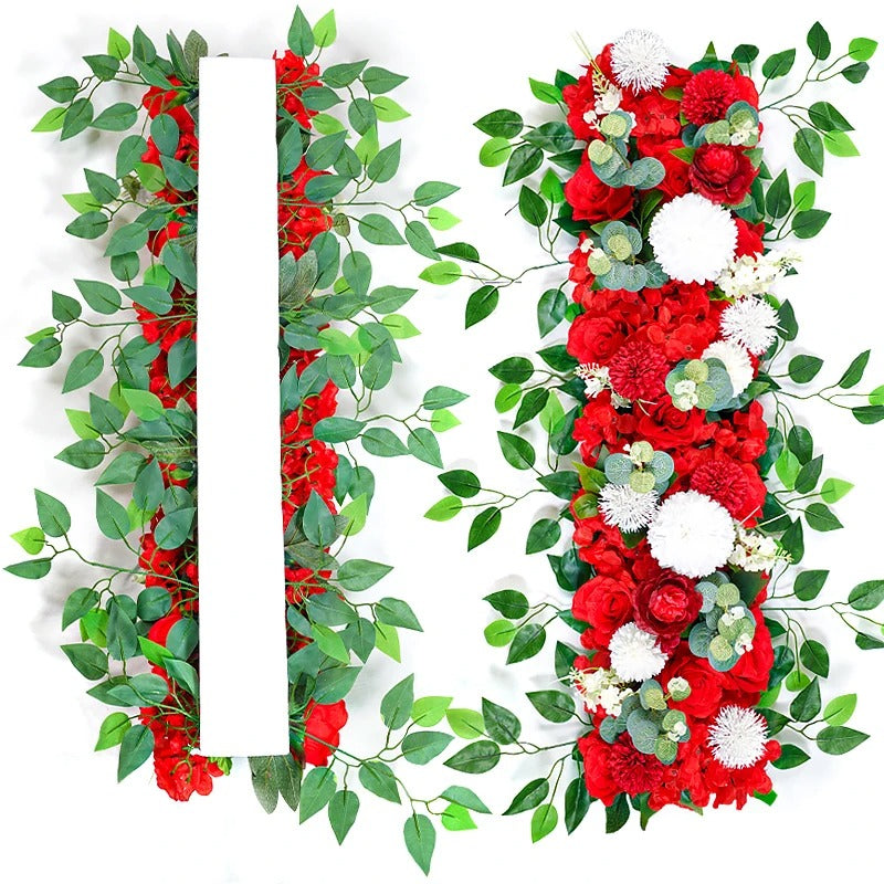 100cm Artificial White Rose Flower Row – Luxury Wedding Floral Arrangement for Table Centerpieces, Arch, Backdrop, Aisle & Event Decor