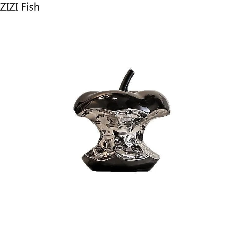 Luxury Electroplated Ceramic Apple Ornament – Modern Decorative Apple Sculpture for Living Room, Office Desk, Display Shelf & Home Decor