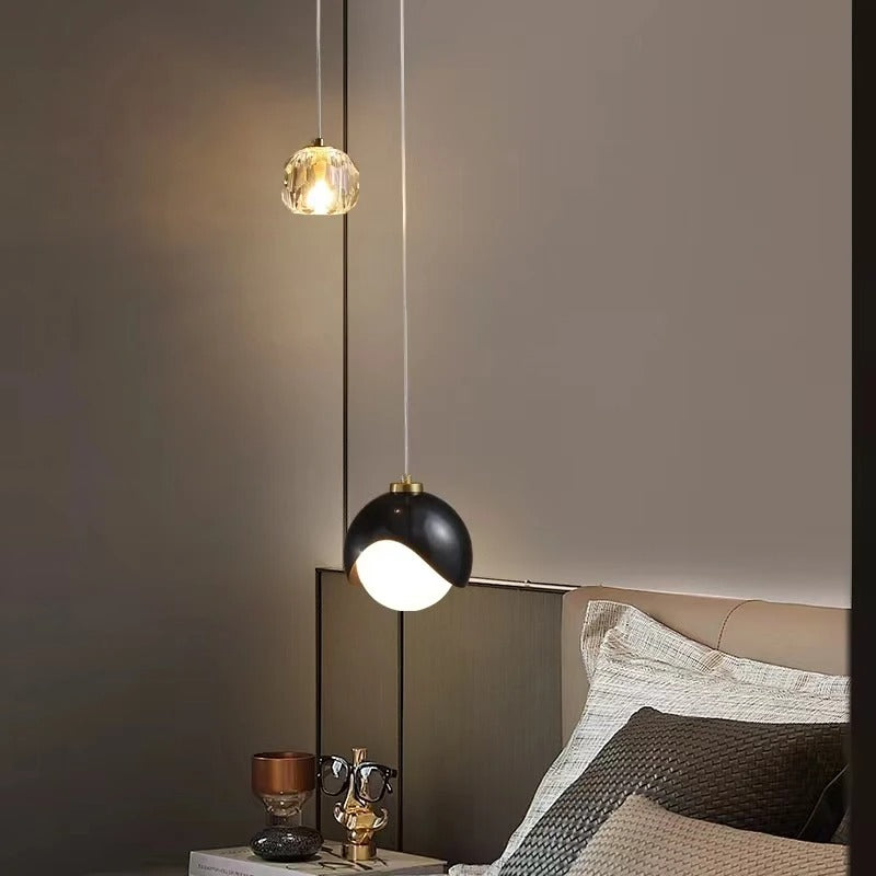 Modern Crystal Pendant Light – Luxury Nordic Minimalist Hanging Ceiling Lamp for Bedroom, Bedside, Living Room, Dining Room, Kitchen Island, Hallway, Long Line LED Chandelier & Elegant Home Decor Lighting