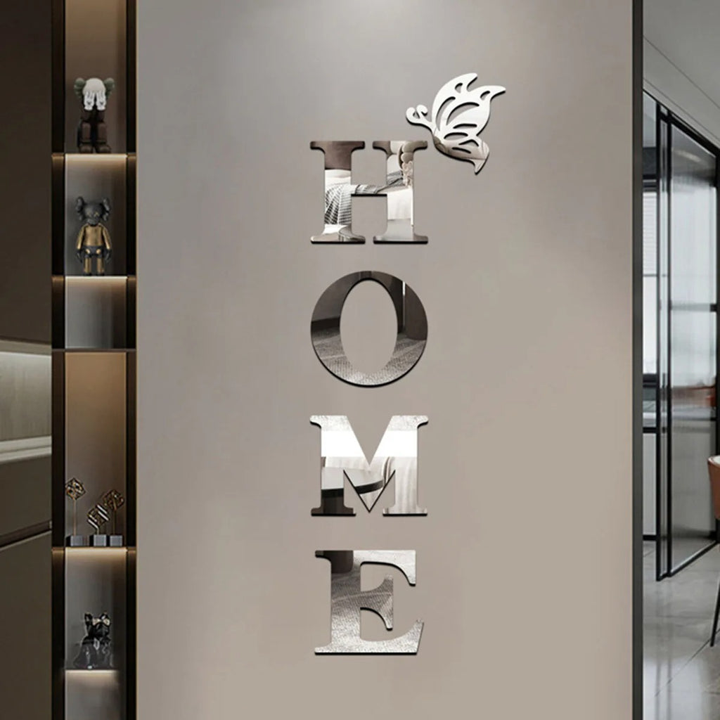 3D Mirror HOME Wall Sticker – Modern Acrylic HOME Sign for Entryway, Living Room, Hallway & Home Wall Decor