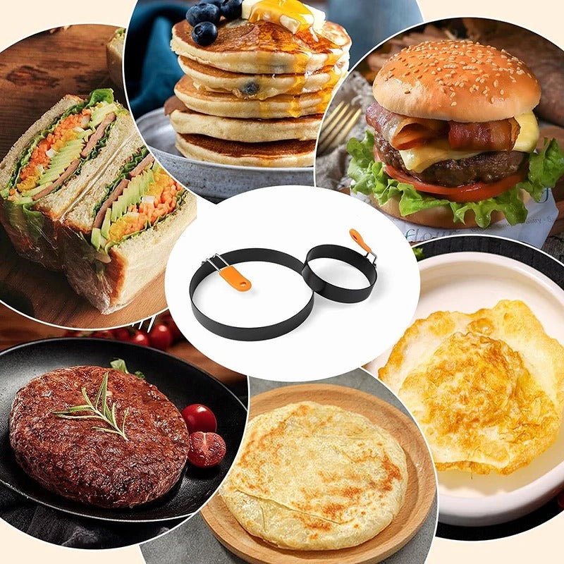 Stainless Steel Fried Egg Ring with Heat-Resistant Silicone Handle – Non-Stick Egg Mold for Perfect Fried Eggs, Pancakes, Omelets, Breakfast Sandwiches & Cooking