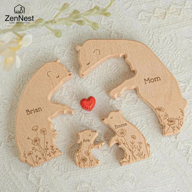 Personalised Wooden Bear Family Puzzle – Custom Name Keepsake Gift
