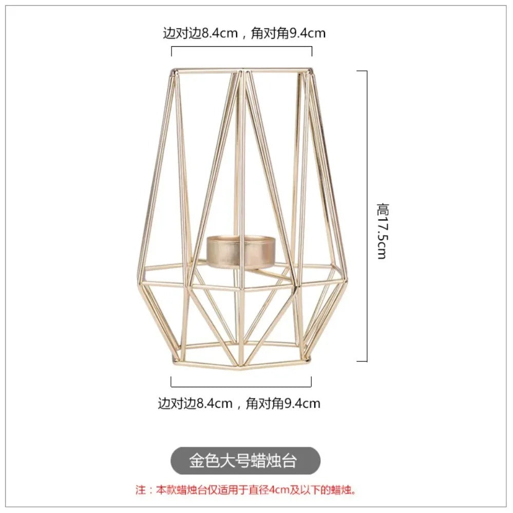 Modern Geometric Metal Candle Holder Set | Gold & Rose Gold Tealight Candle Lantern | Nordic Minimalist Table Centerpiece | Decorative Home Decor for Living Room, Bedroom, Dining Table, Wedding & Christmas