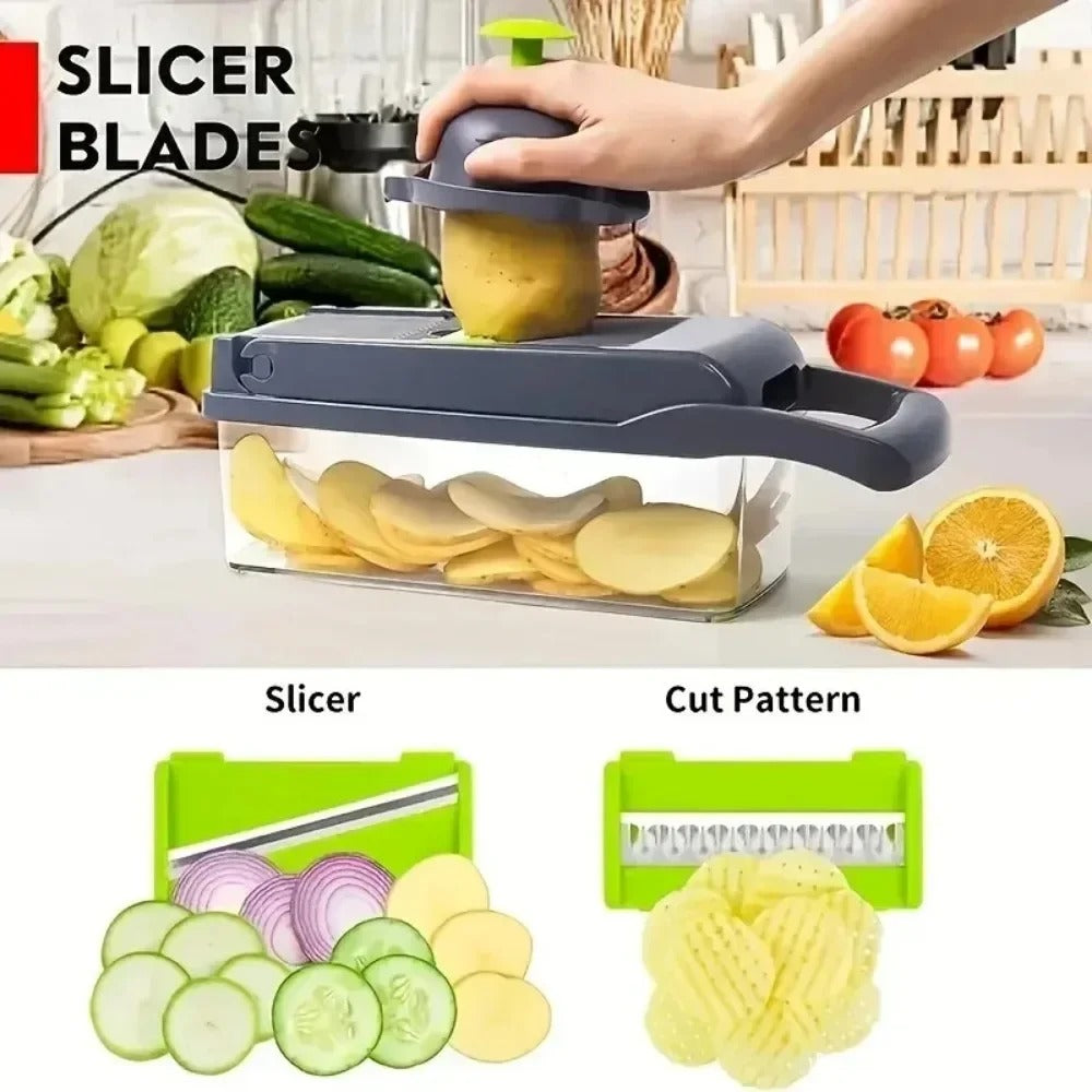 14-in-1 Multifunction Vegetable Chopper & Mandoline Slicer – Food Dicer, Grater, Onion Cutter, Potato Slicer, Vegetable Cutter with Handle, Kitchen Food Prep Tool