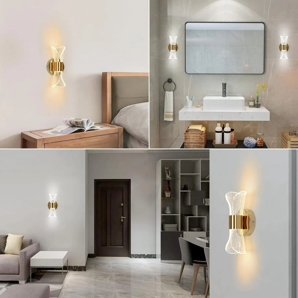 12W Dimmable LED Wall Lamp – Modern Acrylic & Metal Wall Sconce with 3 Color Temperatures for Bedroom, Office, Hallway & Staircase