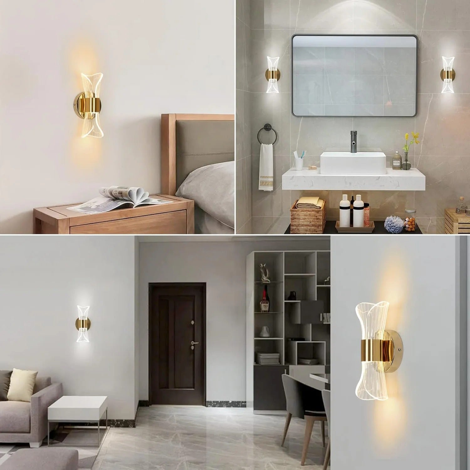 12W Dimmable LED Wall Lamp – Modern Acrylic & Metal Wall Sconce with 3 Color Temperatures for Bedroom, Office, Hallway & Staircase