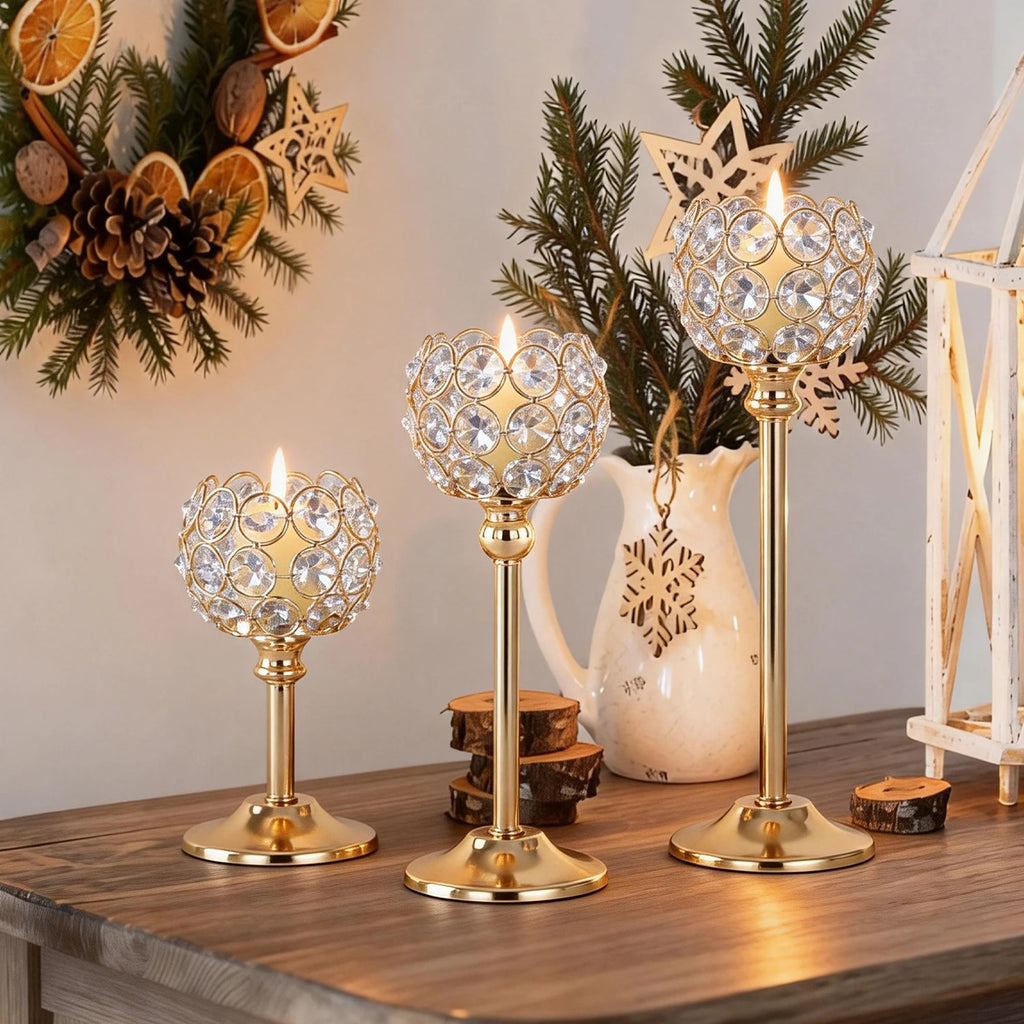 Elegant Gold & Silver Glass Tealight Candle Holder – Luxury Metal Candlestick for Wedding Table Centerpieces, Living Room & Home Decor