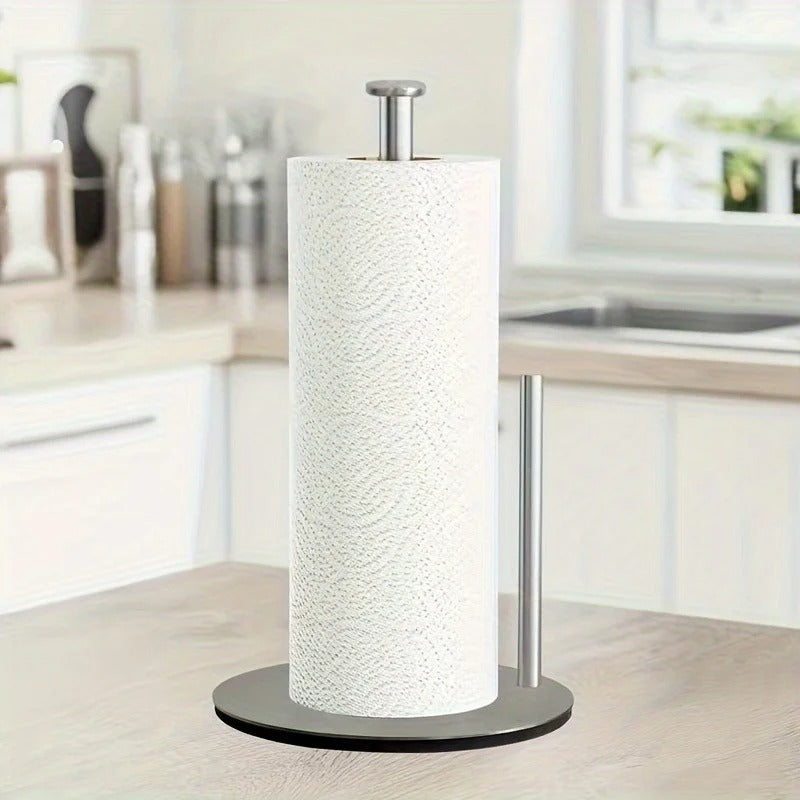 Stainless Steel Paper Towel Holder for Kitchen Countertop – Heavy-Duty Weighted Base Roll Dispenser, Freestanding No-Drill Paper Towel Stand for Bathroom, Dining Table & Kitchen Organization