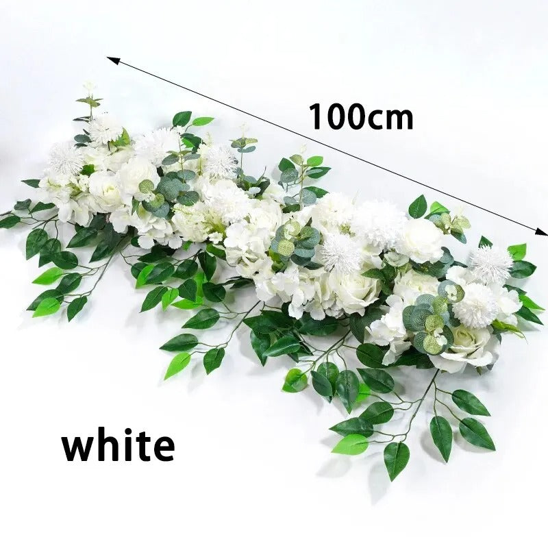 100cm Artificial White Rose Flower Row – Luxury Wedding Floral Arrangement for Table Centerpieces, Arch, Backdrop, Aisle & Event Decor