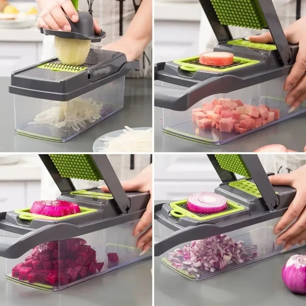 14-in-1 Multifunction Vegetable Chopper & Mandoline Slicer – Food Dicer, Grater, Onion Cutter, Potato Slicer, Vegetable Cutter with Handle, Kitchen Food Prep Tool