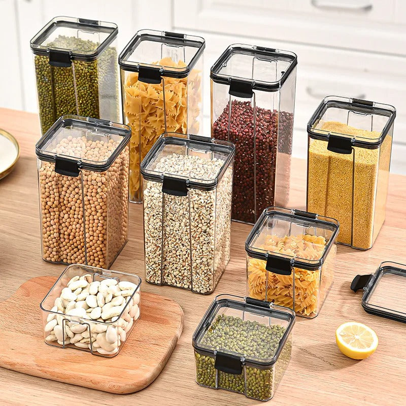 Airtight Kitchen Grain Storage Container Set – Large Plastic Sealed Food Storage Jars, Moisture-Proof Pantry Organizer for Rice, Flour, Sugar, Cereal, Beans & Seasonings