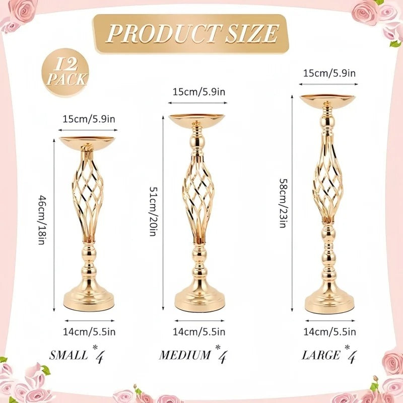 Modern Luxury Gold Twisted Metal Candlestick Holder with Flower Vase – Decorative Iron Candle Stand for Taper Candles, Wedding Table Centerpiece, Living Room, Bedroom, Dining Table, Home Decoration & Gift