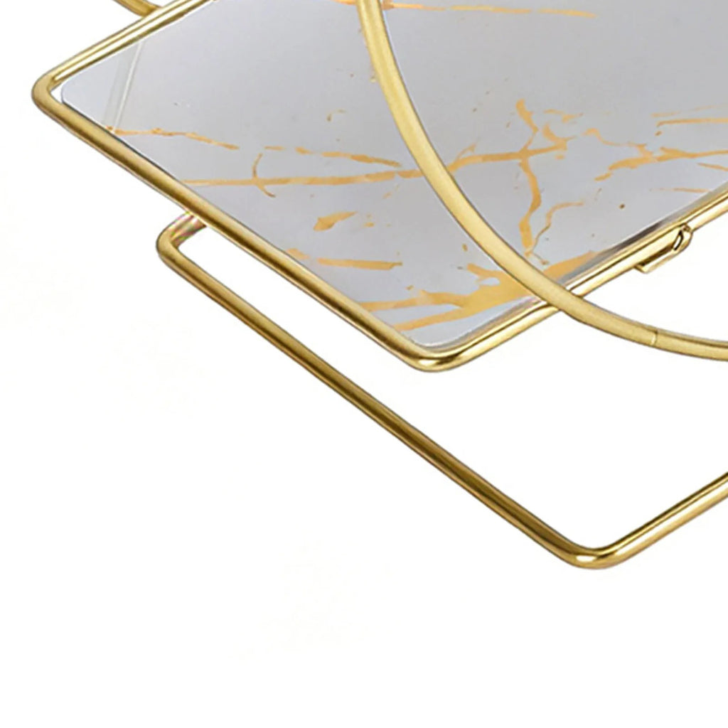 2-Tier Gold Metal Storage Shelf with Marble Pattern Shelves | Modern Bathroom Counter Organizer | Vanity Organizer | Kitchen Counter Storage Rack | Bedroom & Living Room Display Shelf | Luxury Cosmetic & Perfume Organizer