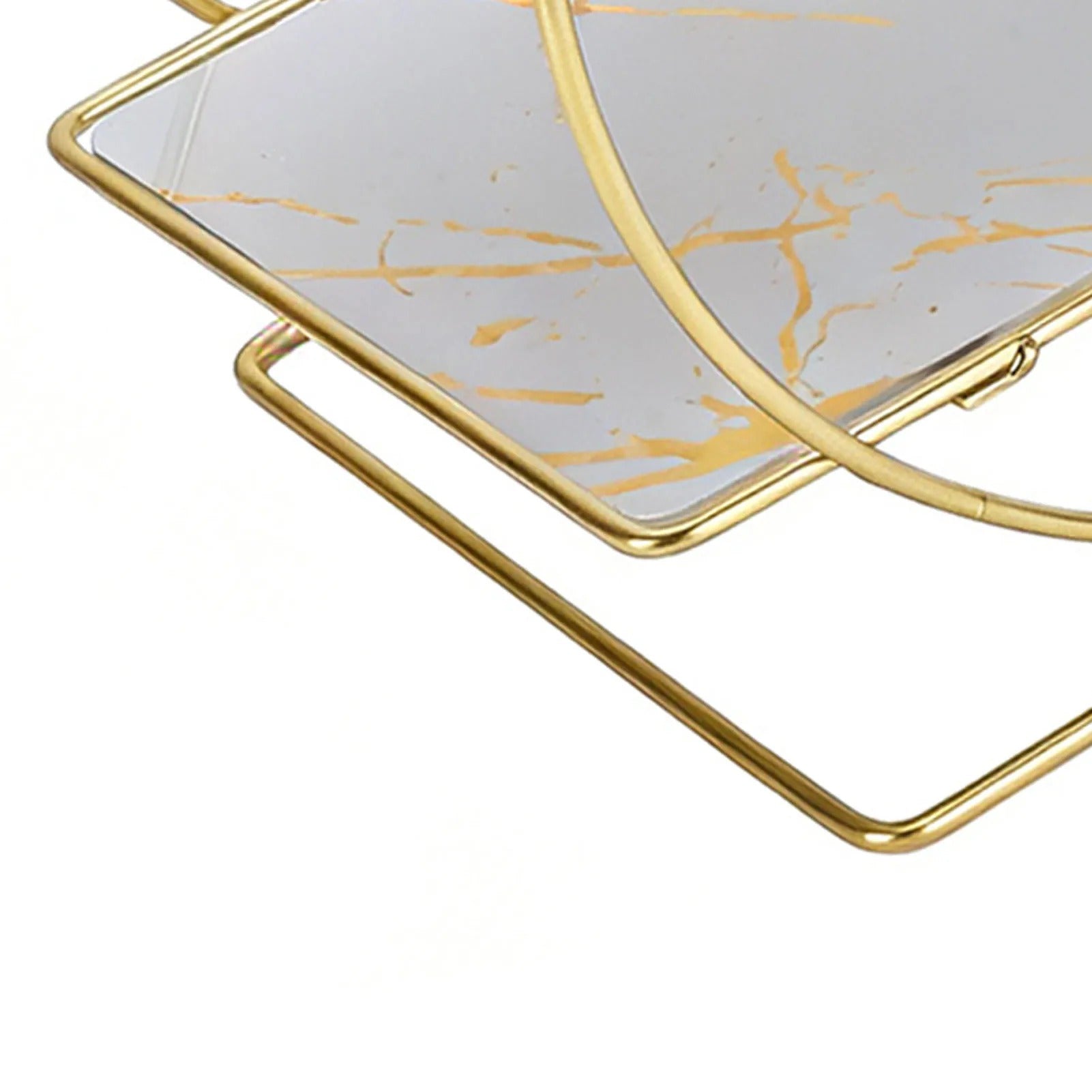 2-Tier Gold Metal Storage Shelf with Marble Pattern Shelves | Modern Bathroom Counter Organizer | Vanity Organizer | Kitchen Counter Storage Rack | Bedroom & Living Room Display Shelf | Luxury Cosmetic & Perfume Organizer
