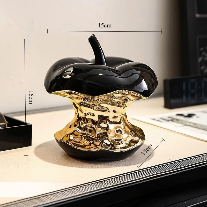 Luxury Electroplated Ceramic Apple Ornament – Modern Decorative Apple Sculpture for Living Room, Office Desk, Display Shelf & Home Decor