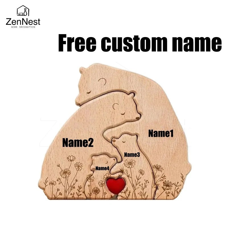 Personalised Wooden Bear Family Puzzle – Custom Name Keepsake Gift