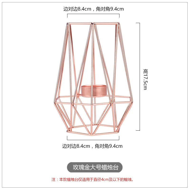 Modern Geometric Metal Candle Holder Set | Gold & Rose Gold Tealight Candle Lantern | Nordic Minimalist Table Centerpiece | Decorative Home Decor for Living Room, Bedroom, Dining Table, Wedding & Christmas