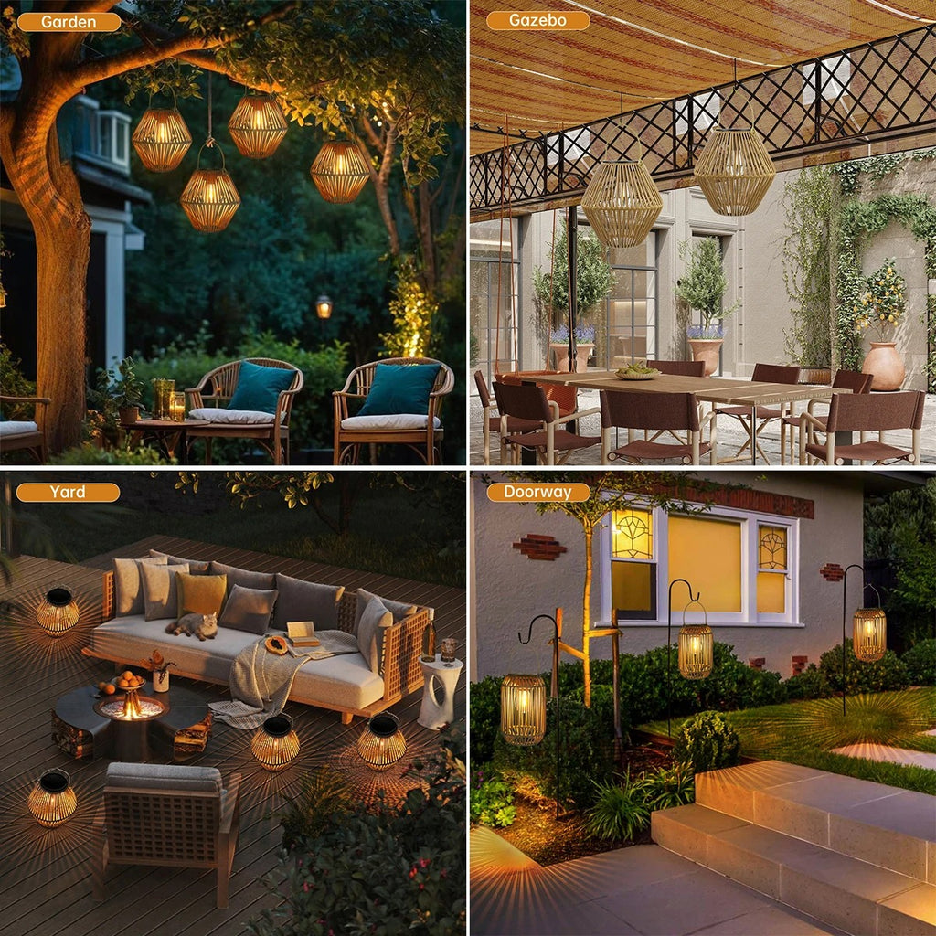 Waterproof Solar Hanging Lantern – Boho Rattan LED Outdoor Light for Garden, Patio, Yard, Balcony, Porch & Landscape Decoration