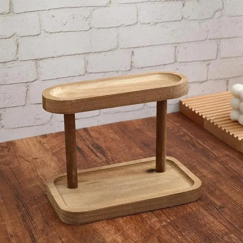 Wooden Double-Layer Tray Storage Rack – Desktop Cosmetics, Jewellery & Key Organiser