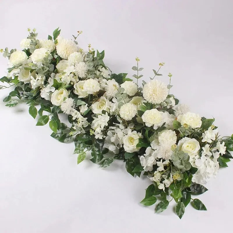100cm Artificial White Rose Flower Row – Luxury Wedding Floral Arrangement for Table Centerpieces, Arch, Backdrop, Aisle & Event Decor