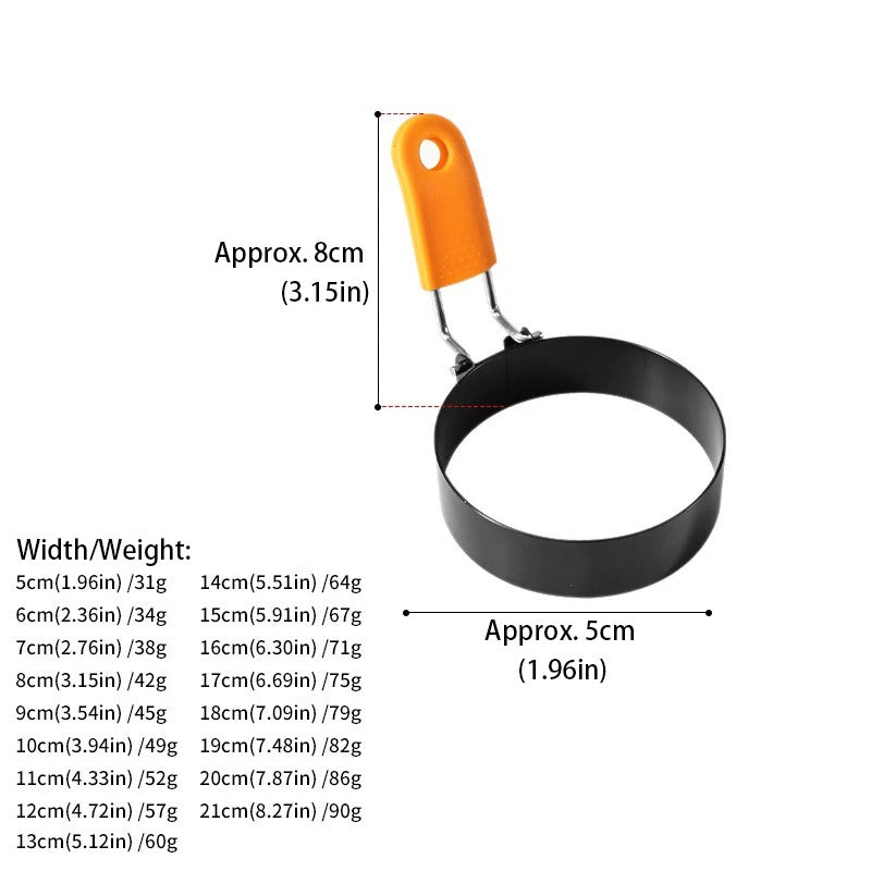 Stainless Steel Fried Egg Ring with Heat-Resistant Silicone Handle – Non-Stick Egg Mold for Perfect Fried Eggs, Pancakes, Omelets, Breakfast Sandwiches & Cooking