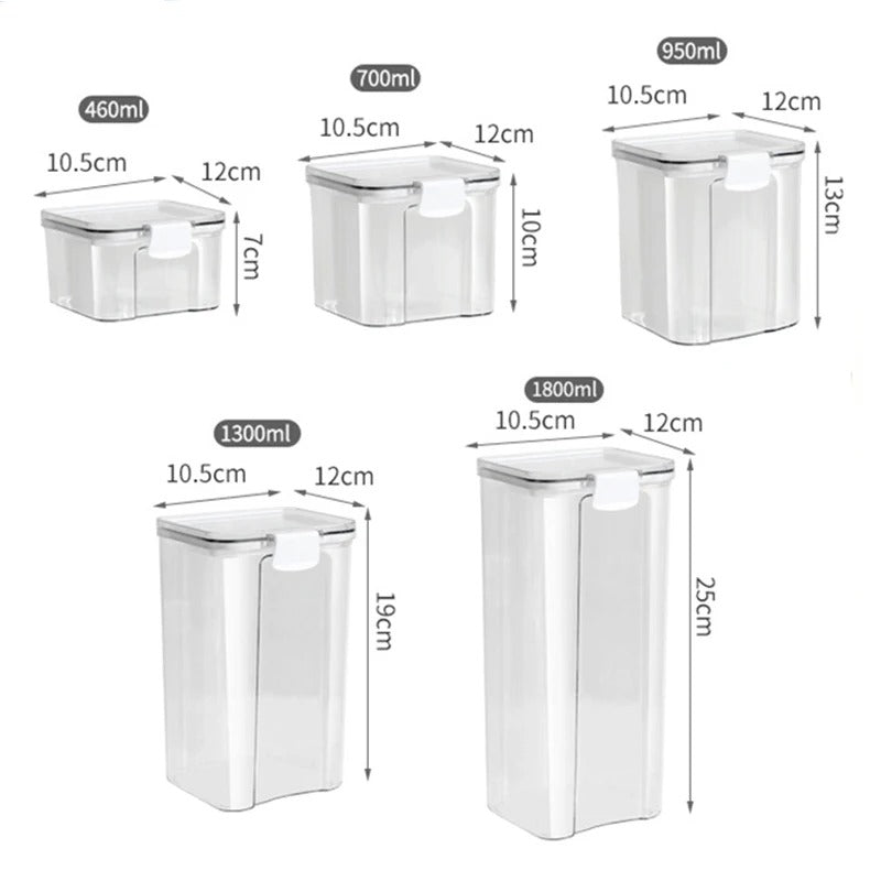Airtight Kitchen Grain Storage Container Set – Large Plastic Sealed Food Storage Jars, Moisture-Proof Pantry Organizer for Rice, Flour, Sugar, Cereal, Beans & Seasonings
