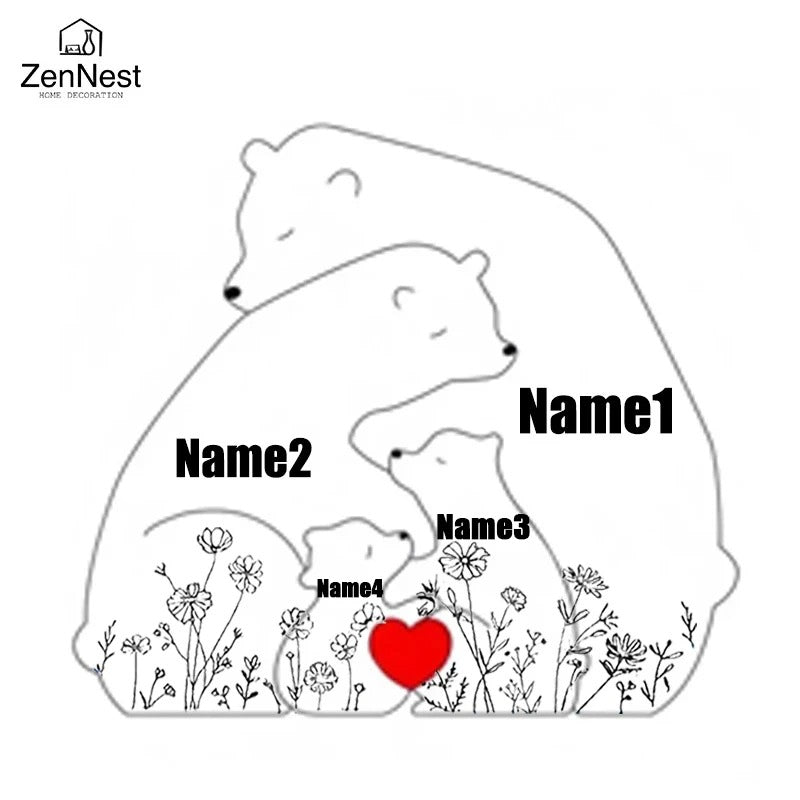 Personalised Wooden Bear Family Puzzle – Custom Name Keepsake Gift