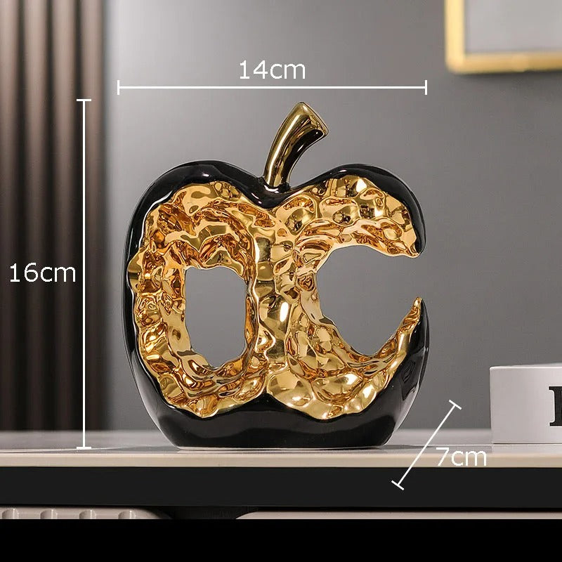 Luxury Gold Hollow Apple Ceramic Sculpture – Modern Decorative Apple Statue for Living Room, Office Desk, Shelf & Home Decor