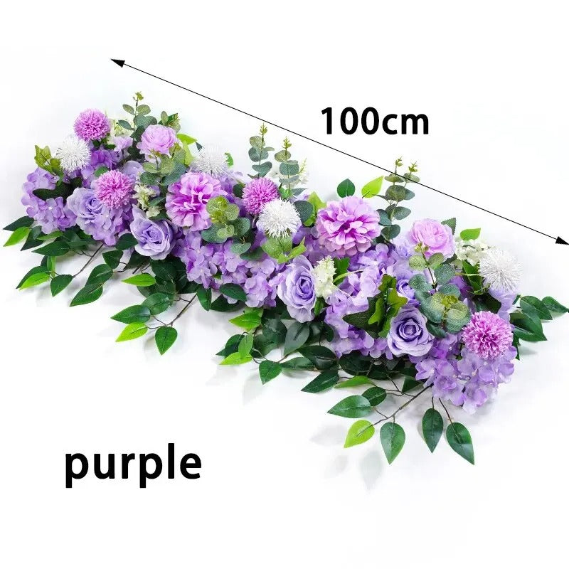 100cm Artificial White Rose Flower Row – Luxury Wedding Floral Arrangement for Table Centerpieces, Arch, Backdrop, Aisle & Event Decor