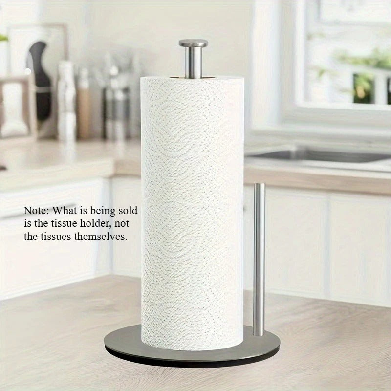 Stainless Steel Paper Towel Holder for Kitchen Countertop – Heavy-Duty Weighted Base Roll Dispenser, Freestanding No-Drill Paper Towel Stand for Bathroom, Dining Table & Kitchen Organization