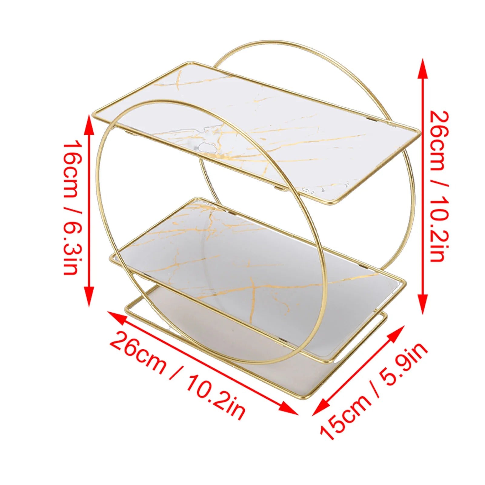 2-Tier Gold Metal Storage Shelf with Marble Pattern Shelves | Modern Bathroom Counter Organizer | Vanity Organizer | Kitchen Counter Storage Rack | Bedroom & Living Room Display Shelf | Luxury Cosmetic & Perfume Organizer