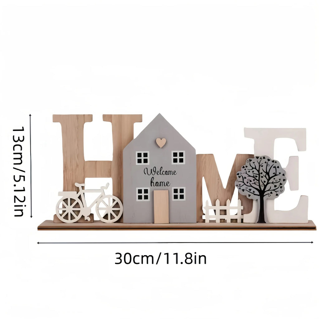 Rustic Wooden HOME Sign Decor with House, Bicycle & Tree – Farmhouse Tabletop Ornament for Living Room, Bedroom, Entryway & Home Shelf Decoration