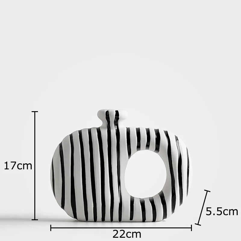 Modern Zebra Stripe Ceramic Vase – Decorative Flower Vase for Artificial Flowers, Pampas Grass, Living Room, Bedroom & Office Table Deco
