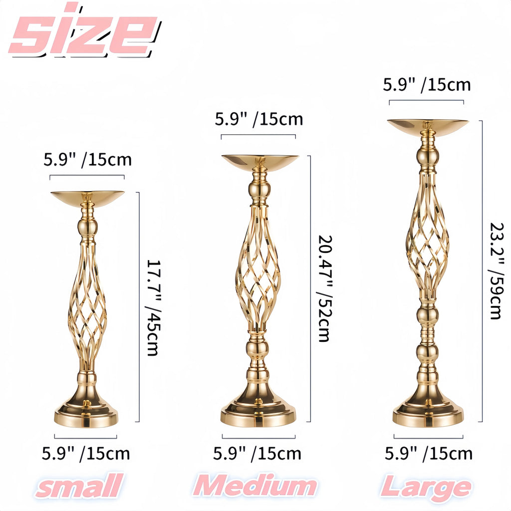 Modern Luxury Gold Twisted Metal Candlestick Holder with Flower Vase – Decorative Iron Candle Stand for Taper Candles, Wedding Table Centerpiece, Living Room, Bedroom, Dining Table, Home Decoration & Gift