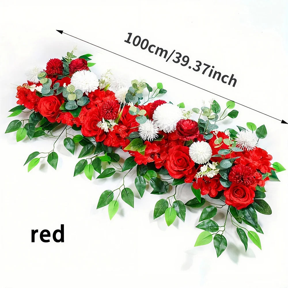 100cm Artificial White Rose Flower Row – Luxury Wedding Floral Arrangement for Table Centerpieces, Arch, Backdrop, Aisle & Event Decor