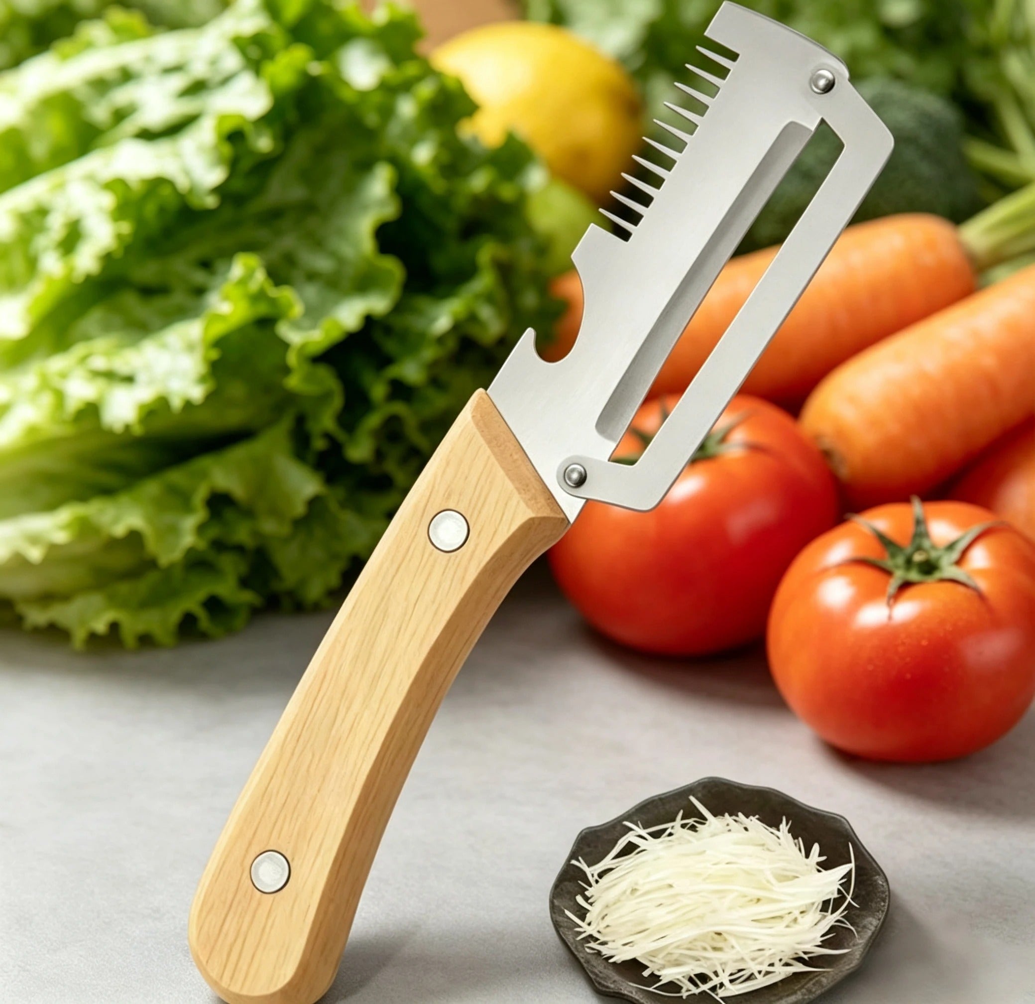 Multi-Functional Stainless Steel Vegetable & Fruit Peeler with Wooden Handle – Sharp Durable Kitchen Peeling Tool for Potatoes, Carrots, Apples, Cucumbers & More
