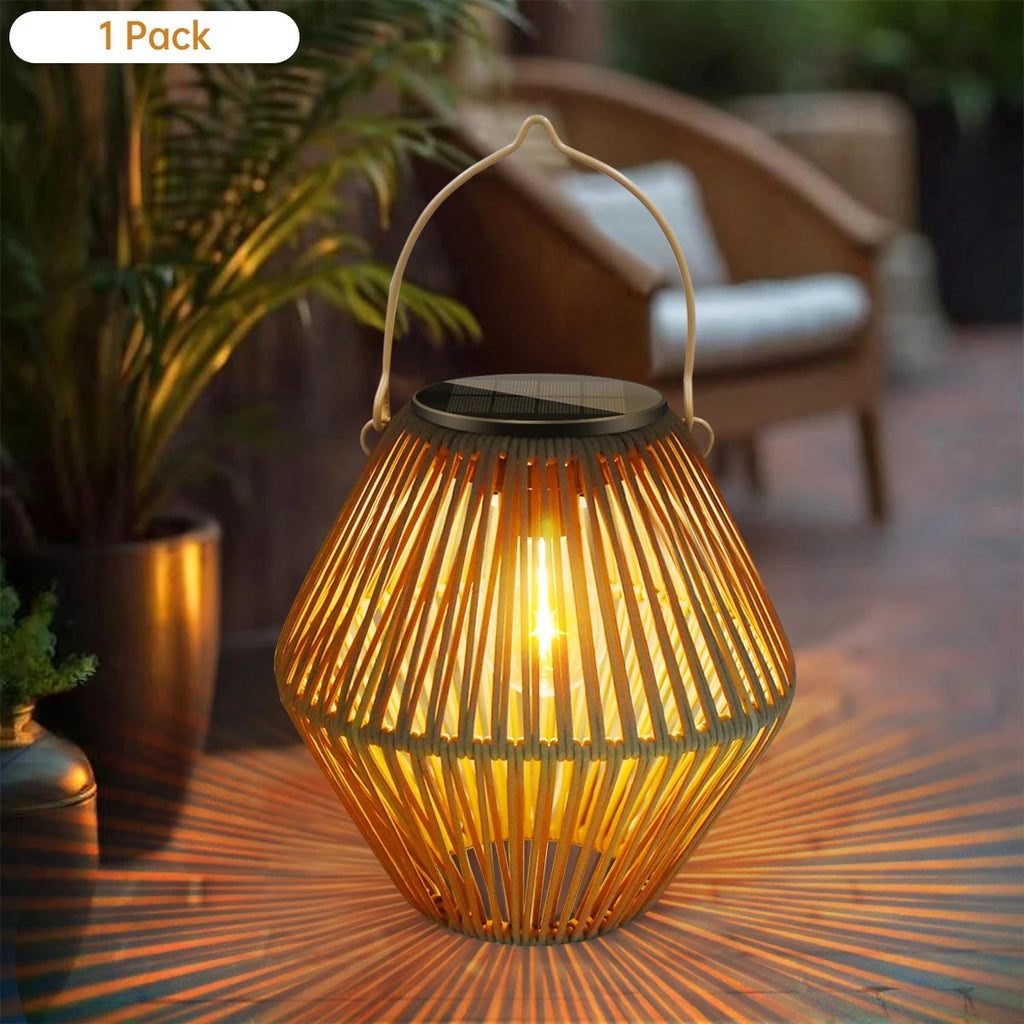 Waterproof Solar Hanging Lantern – Boho Rattan LED Outdoor Light for Garden, Patio, Yard, Balcony, Porch & Landscape Decoration