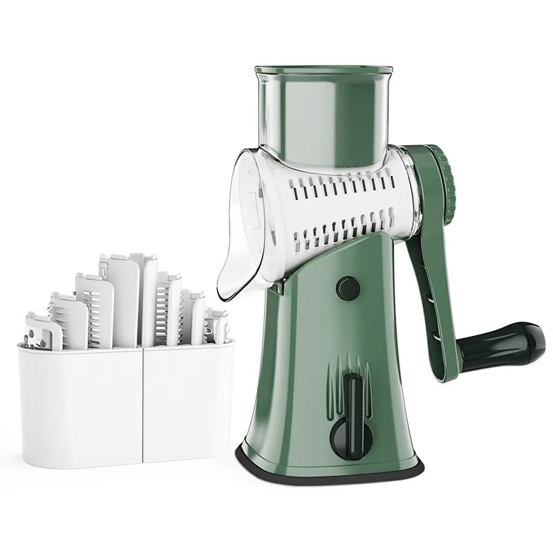 5-in-1 Rotary Cheese Grater & Vegetable Slicer – Manual Mandoline Shredder, Julienne Cutter, Waffle Slicer, Nut Chopper for Cheese, Vegetables & Kitchen Food Prep